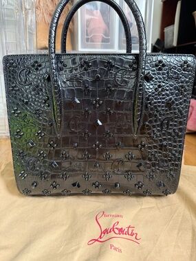 Christian Louboutin Black Croc-Embossed Studded Top-Handle Satchel Paloma